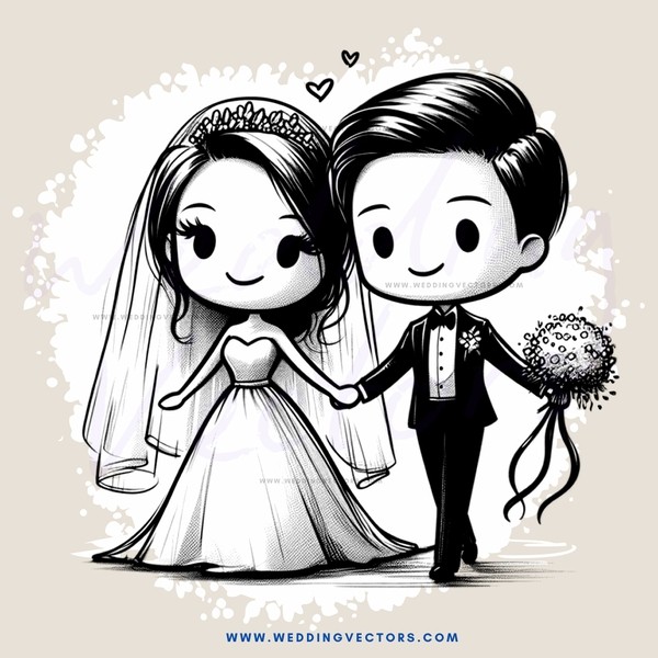 wedding bride and groom cartoon character