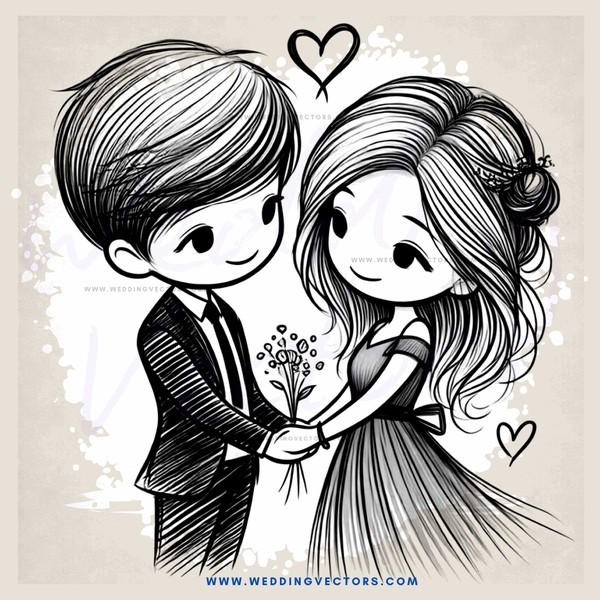 a boy and girl holding each other in an illustration