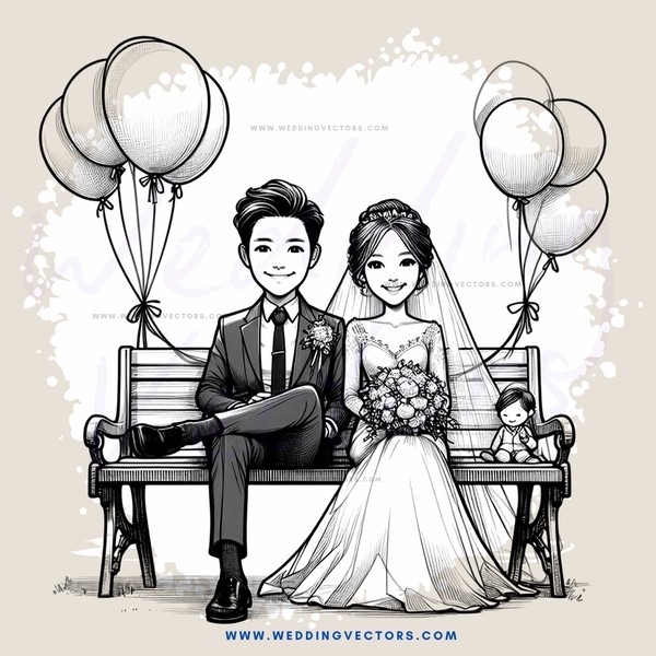 couple sits on bench with balloons and gifts