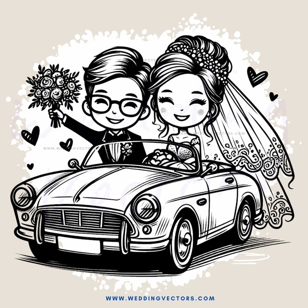 couple in car with veil bride and groom