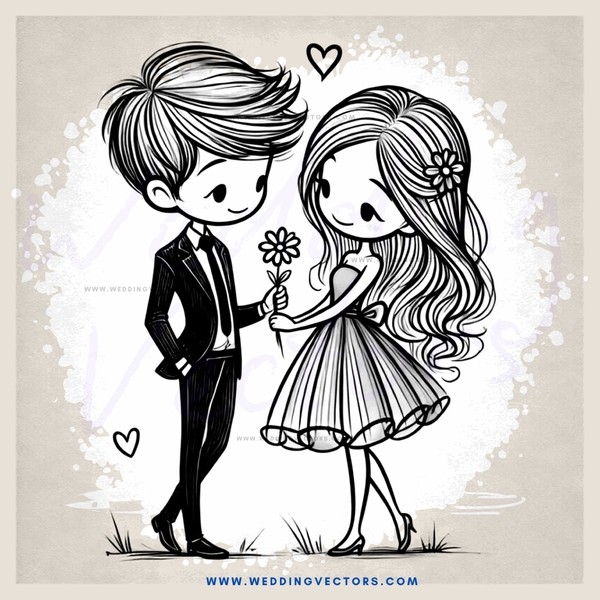 a boy and girl sharing a flower