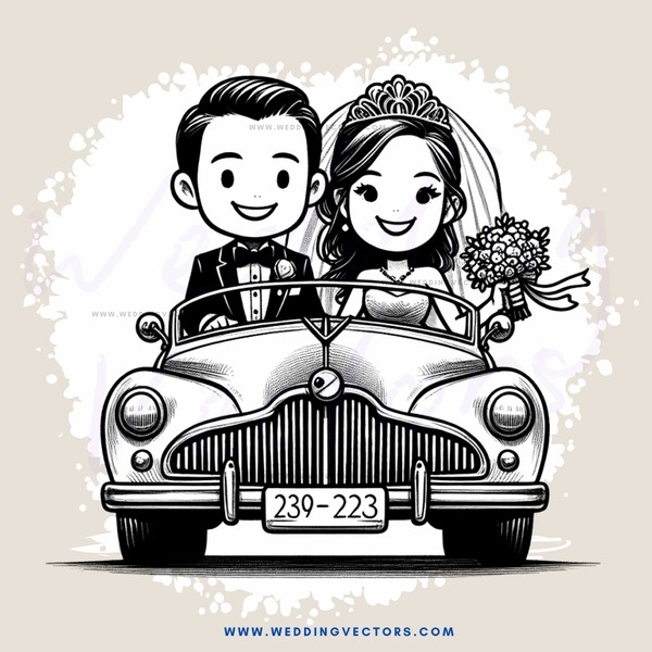 a black and white wedding caricature