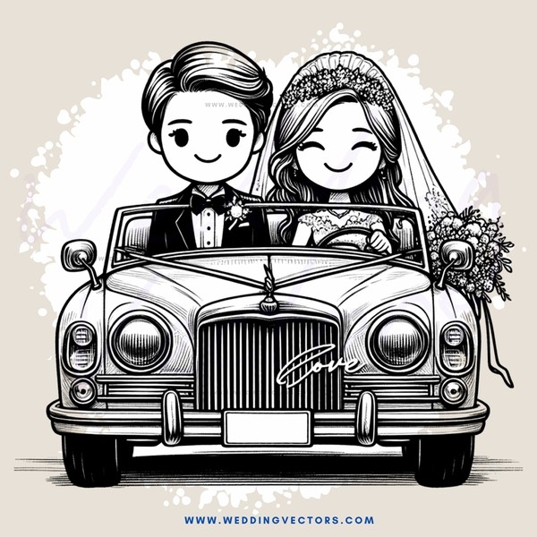 couple in car with flowers