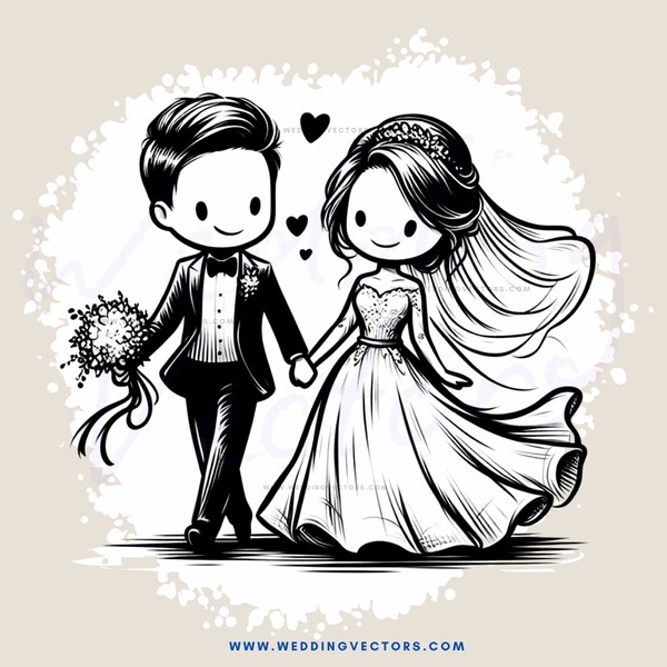a wedding illustration in black and white
