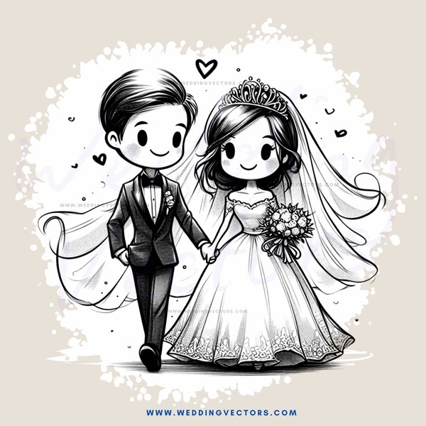 groom and bride in wedding animation clip