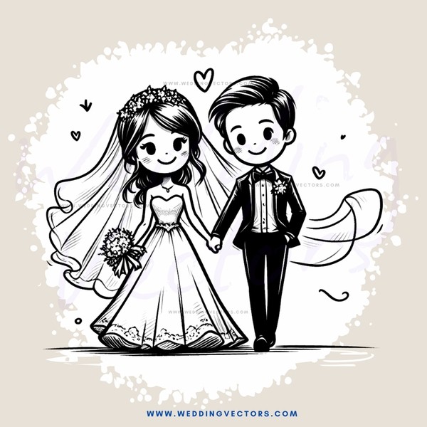 bride and groom holding hands with their daughter