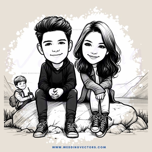 two people sitting on rocks with mountains in the background