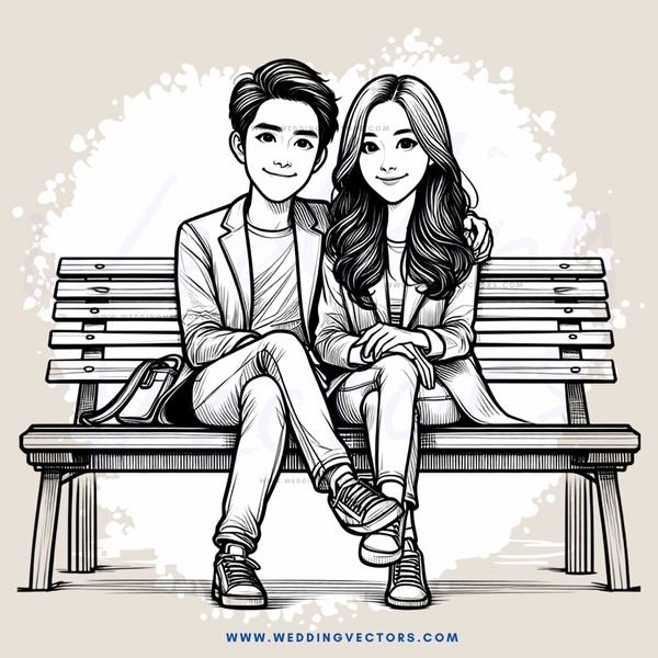 a boy and girl sitting on a bench smiling at each other