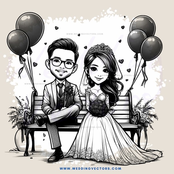 wedding bride and groom on a bench