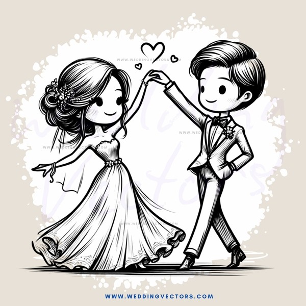a bride and groom shaking hands in an illustration