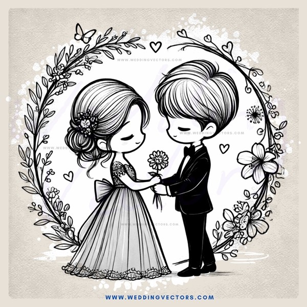 a bride and groom in an illustration