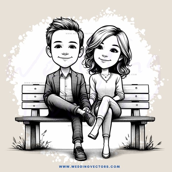 a boy and girl sitting on a bench smiling