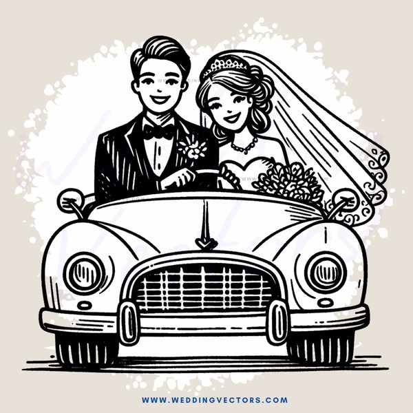 bride and groom in limo