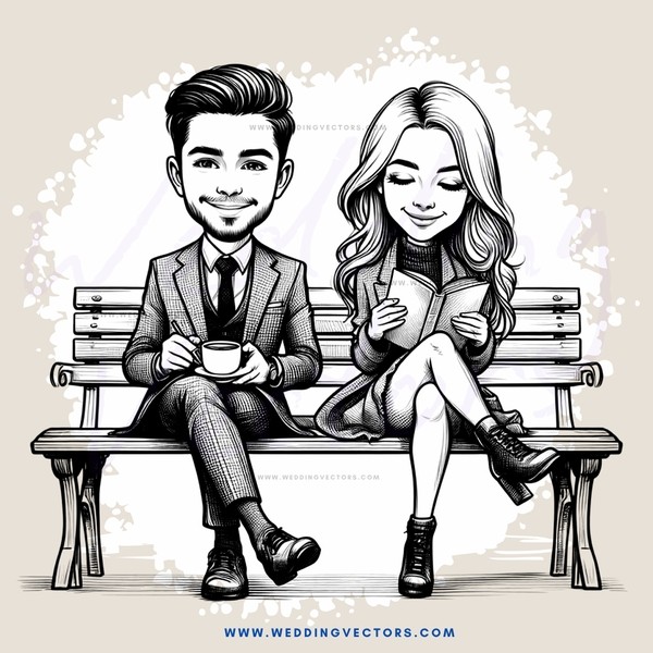 a man and woman enjoying coffee on a bench