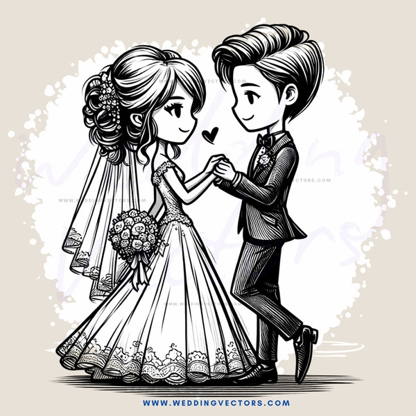 bride and groom in wedding gowns shaking hands