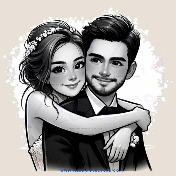couple hugging in wedding attire