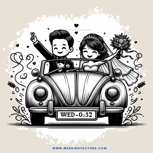 wedding picture with man and woman on carriage