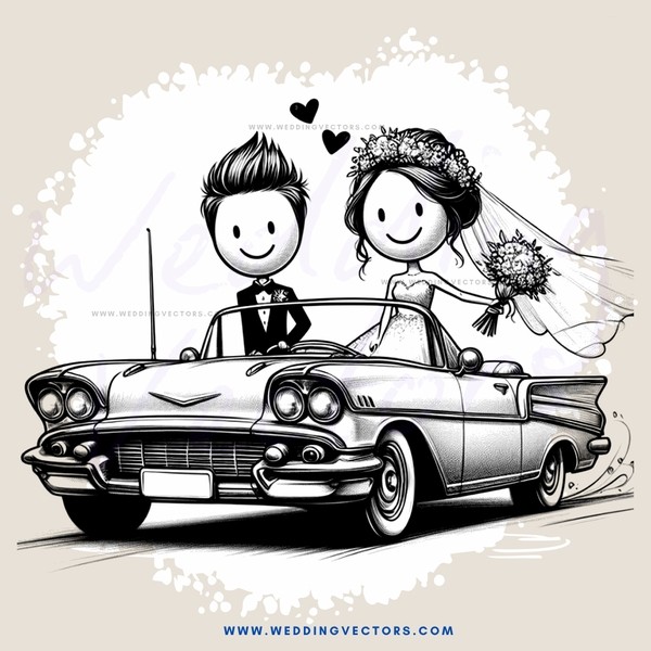clip art - wedding car picture in black and white