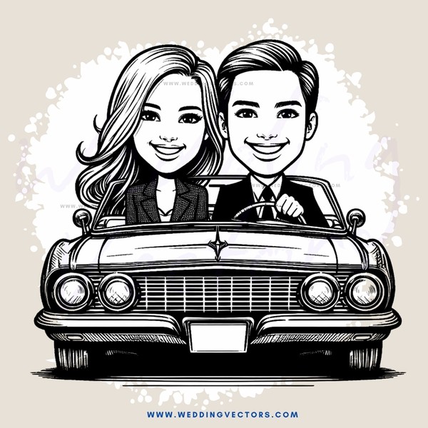 a couple in a vintage car