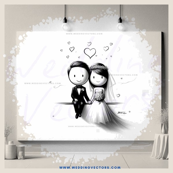 an illustration of a couple on an easel