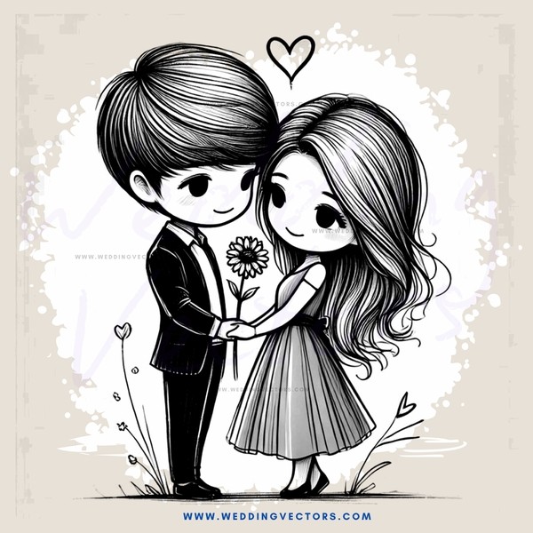 a boy and girl with flowers and icons
