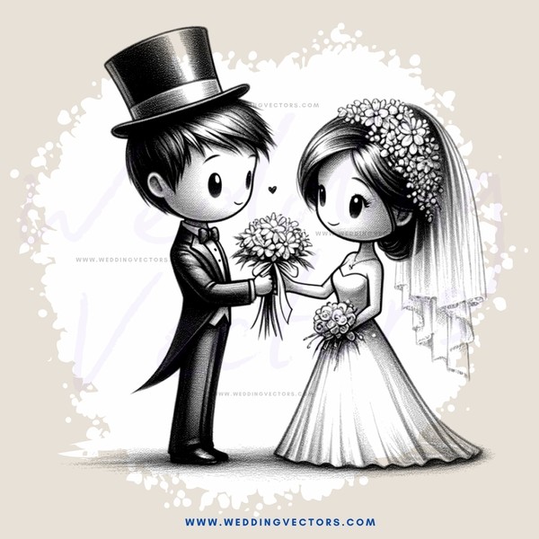 a bride and groom holding flowers