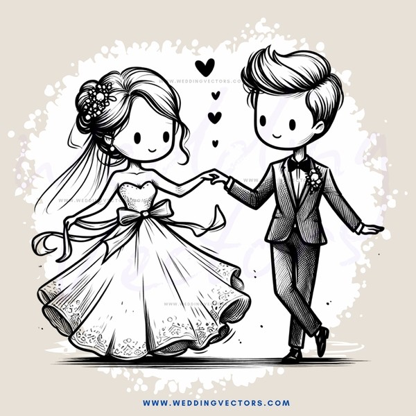 a bride and groom in black and white