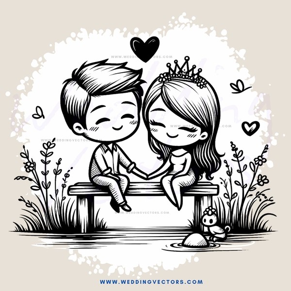 couple sitting on bench with flowers and crown on head