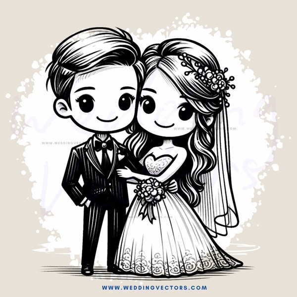 a wedding engagement illustration in black and white