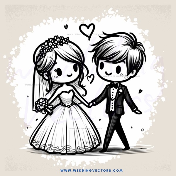 a couple holding hands in an illustration