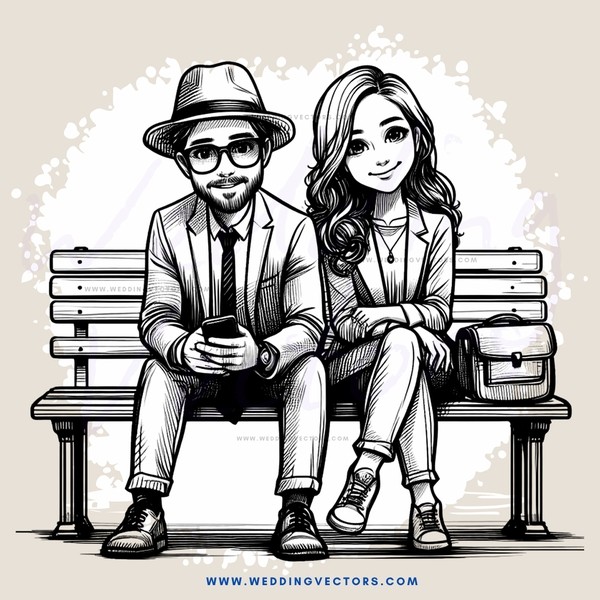 couple sitting on bench with luggage