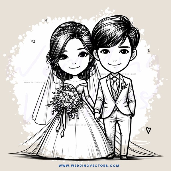 a bride and groom in black and white