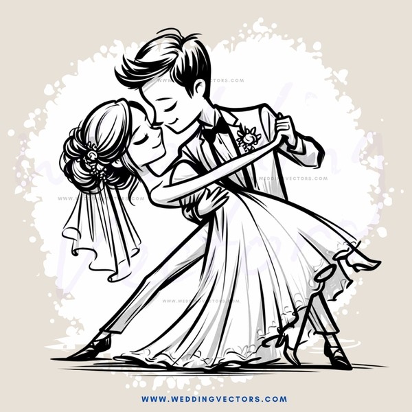a man and woman dancing together in wedding attire