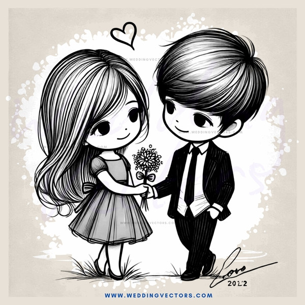 a boy and girl together in a black and white drawing