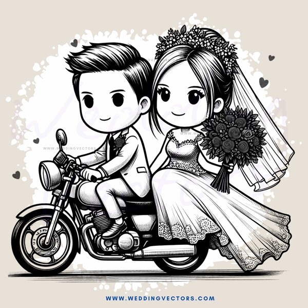 a bride and groom on motorcycles