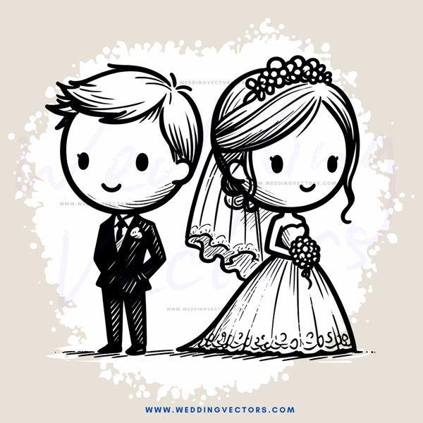 a bride and groom in black and white