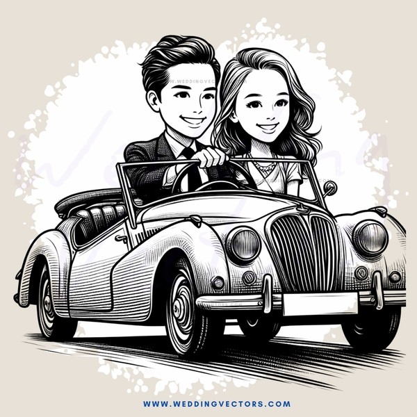 a couple in a vintage car
