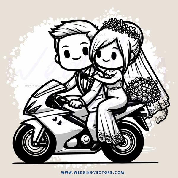 bride and groom on motorcycle