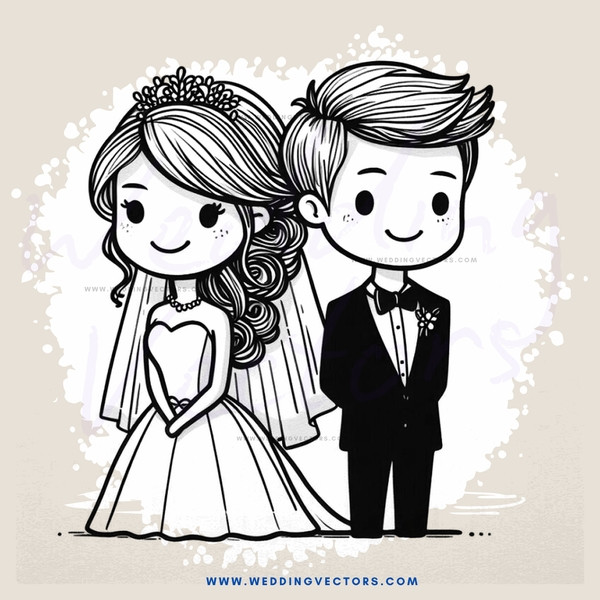 a bride and groom stand side by side