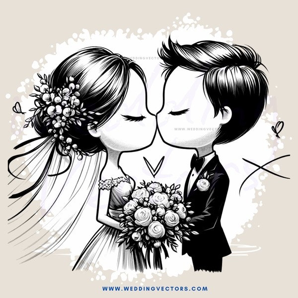 kissing couple with flowers and bouquet