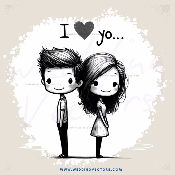 a cartoon drawing of two people with hearts and the word i love you