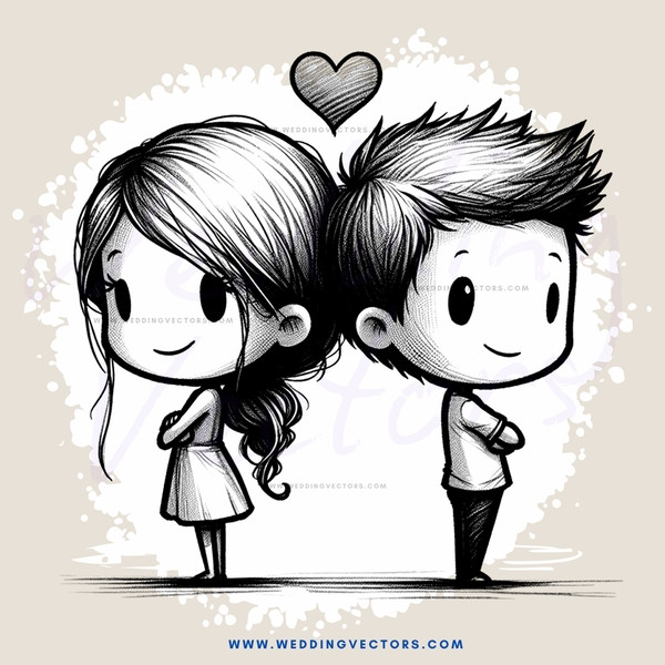 two people with hearts over their head