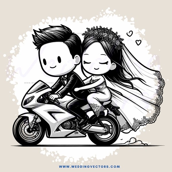 a bride and groom ride a motorcycle together