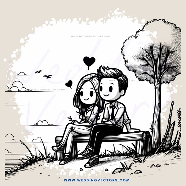 a boy and girl on a bench with trees in the background