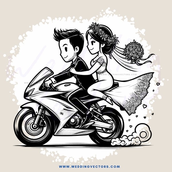 bride and groom on motorcycle