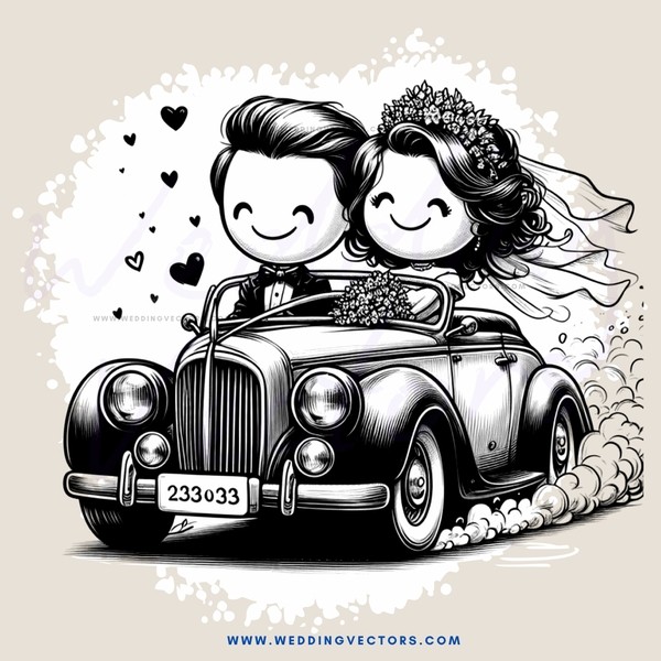the wedding car - black and white poster
