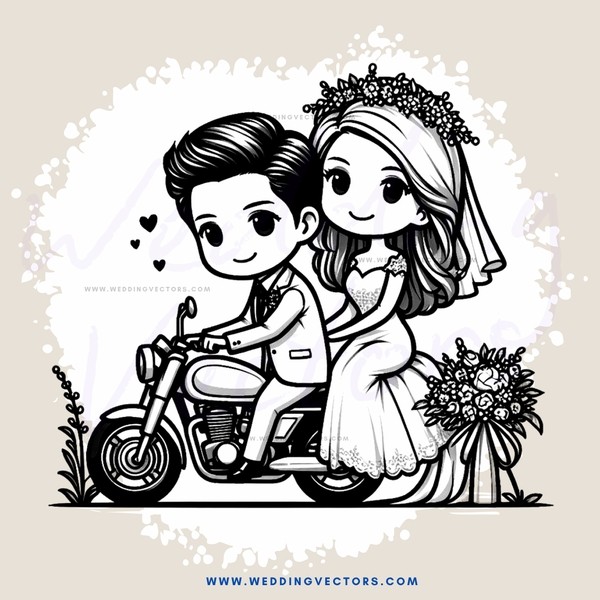 couple on motorcycle with bouquet