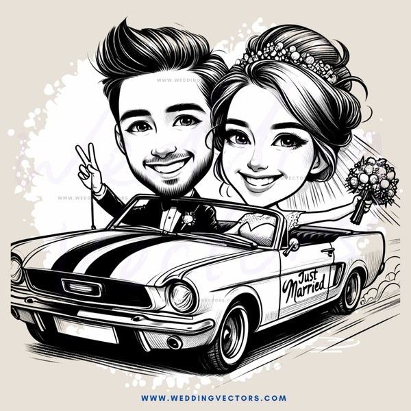 couple posing with wedding car on the street