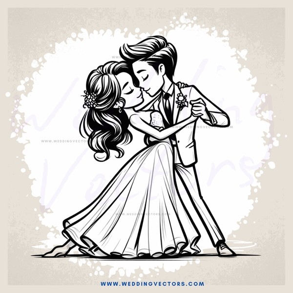 a couple dancing together in white