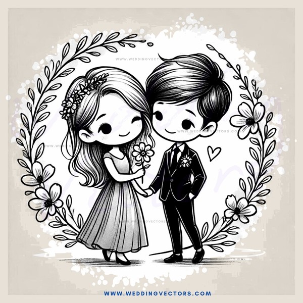 a bride and groom in wedding flower garland